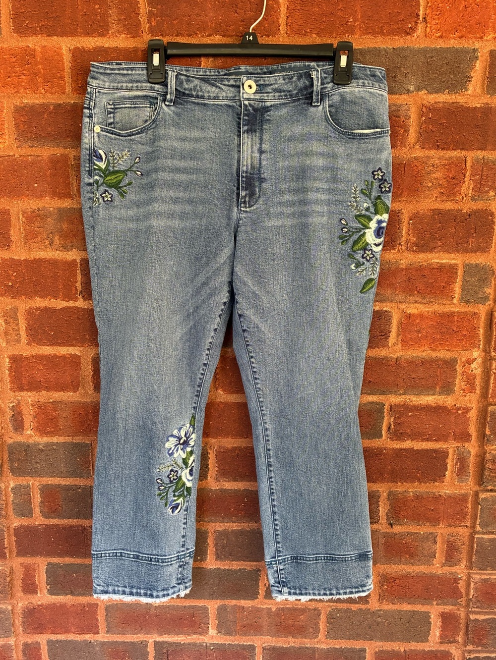 J Jill Light Blue Embroidered Crop Jeans